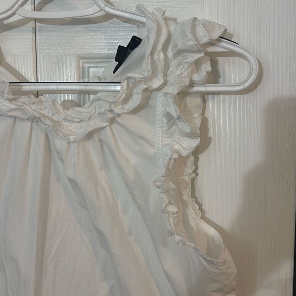 J. Crew Women's Cotton Sleeveless Keyhole Tie Back Ruffle Blouse Top White Small - Picture 2 of 9